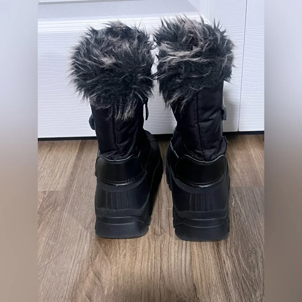 Kids Black Faux Fur Winter Snow Boots